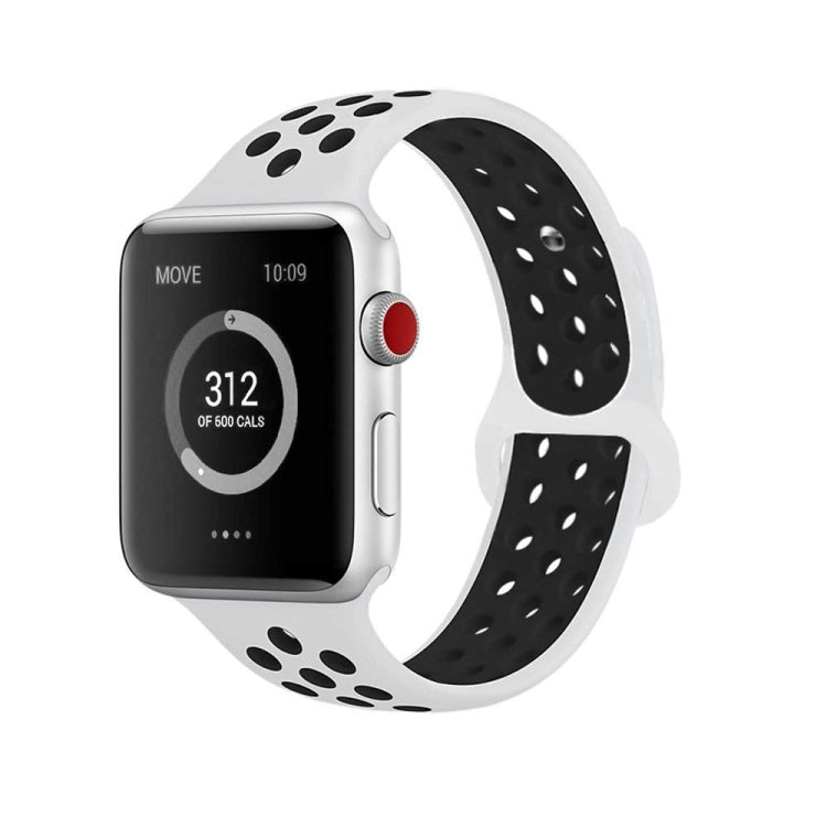 For Apple Watch Series 8&7 41mm / SE 2&6&SE&5&4 40mm / 3&2&1 38mm Fashionable Classical Silicone Sport Watch Band (White Black)