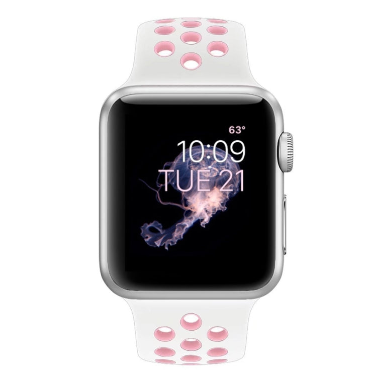 For Apple Watch Series 7 41mm / 6 & SE & 5 & 4 40mm / 3 & 2 & 1 38mm Fashionable Classical Silicone Sport Watch Band (White Pink)