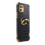 For Xiaomi Mi 11 6D Electroplated TPU Crocodile Pattern Magnetic Leather Case with Ring Holder (Black)