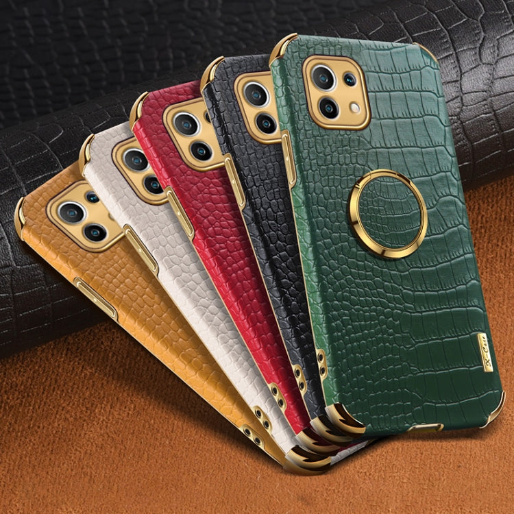 For Xiaomi Mi 11 6D Electroplated TPU Crocodile Pattern Magnetic Leather Case with Ring Holder (Black)